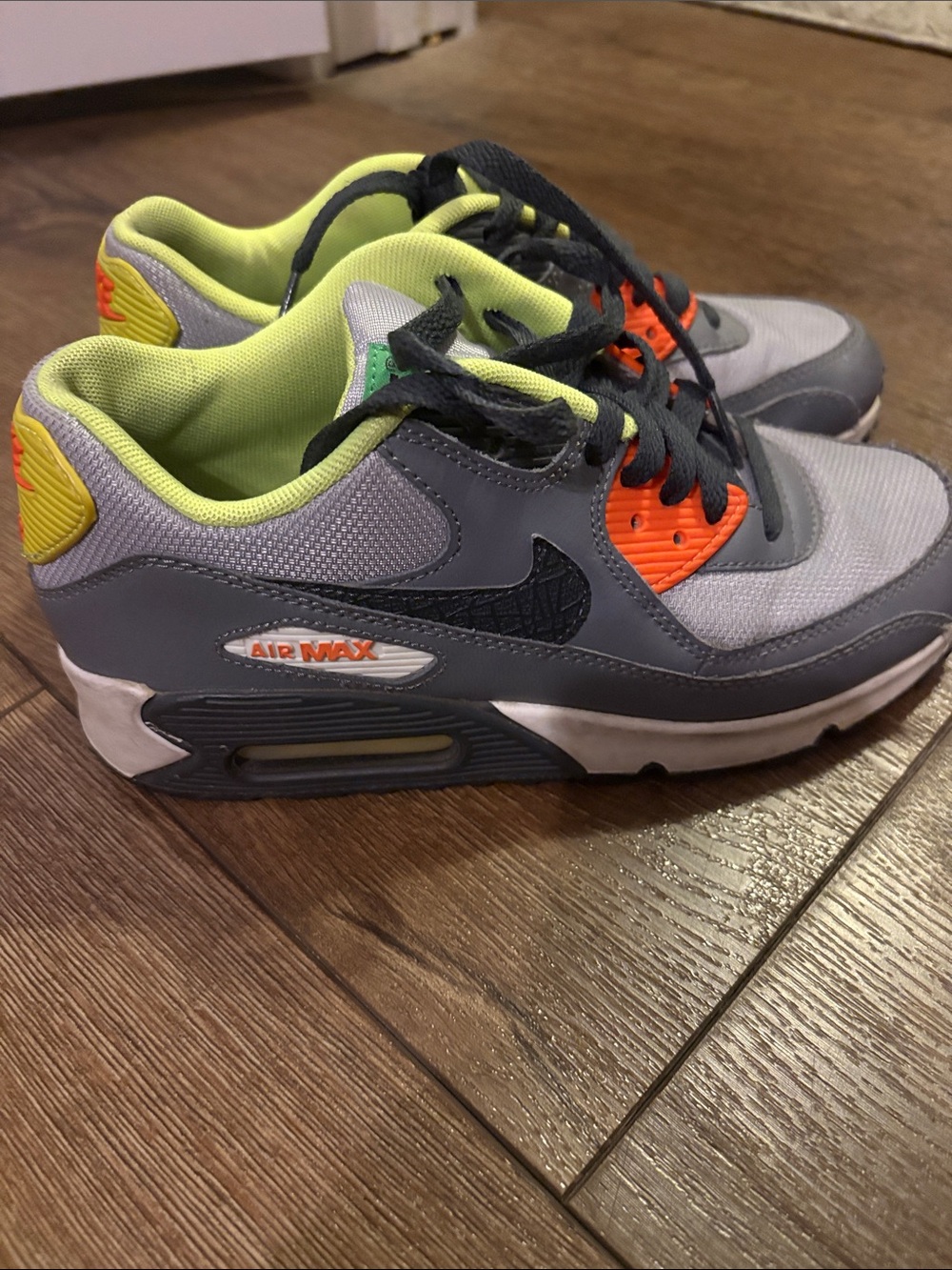 Nike Kids Grey Sneakers with Neon Green & Orange Accents Air Max
